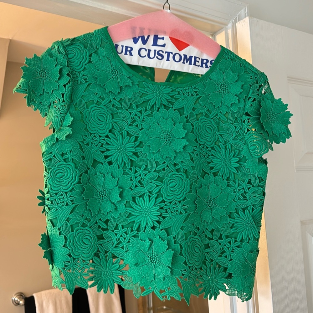Milly, slightly cropped top, beautiful shirt!